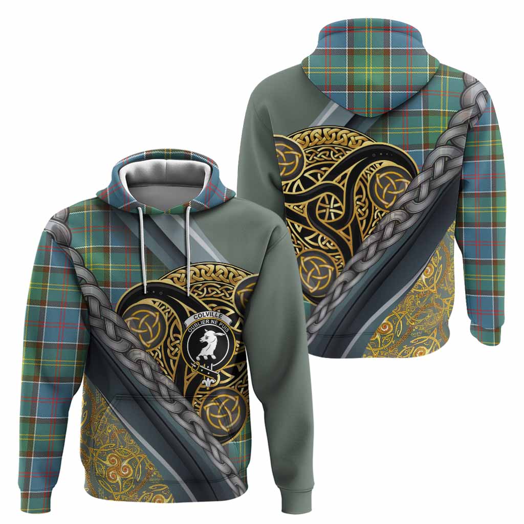 Colville Tartan Crest Hoodie Scottish Triskele Celtic
