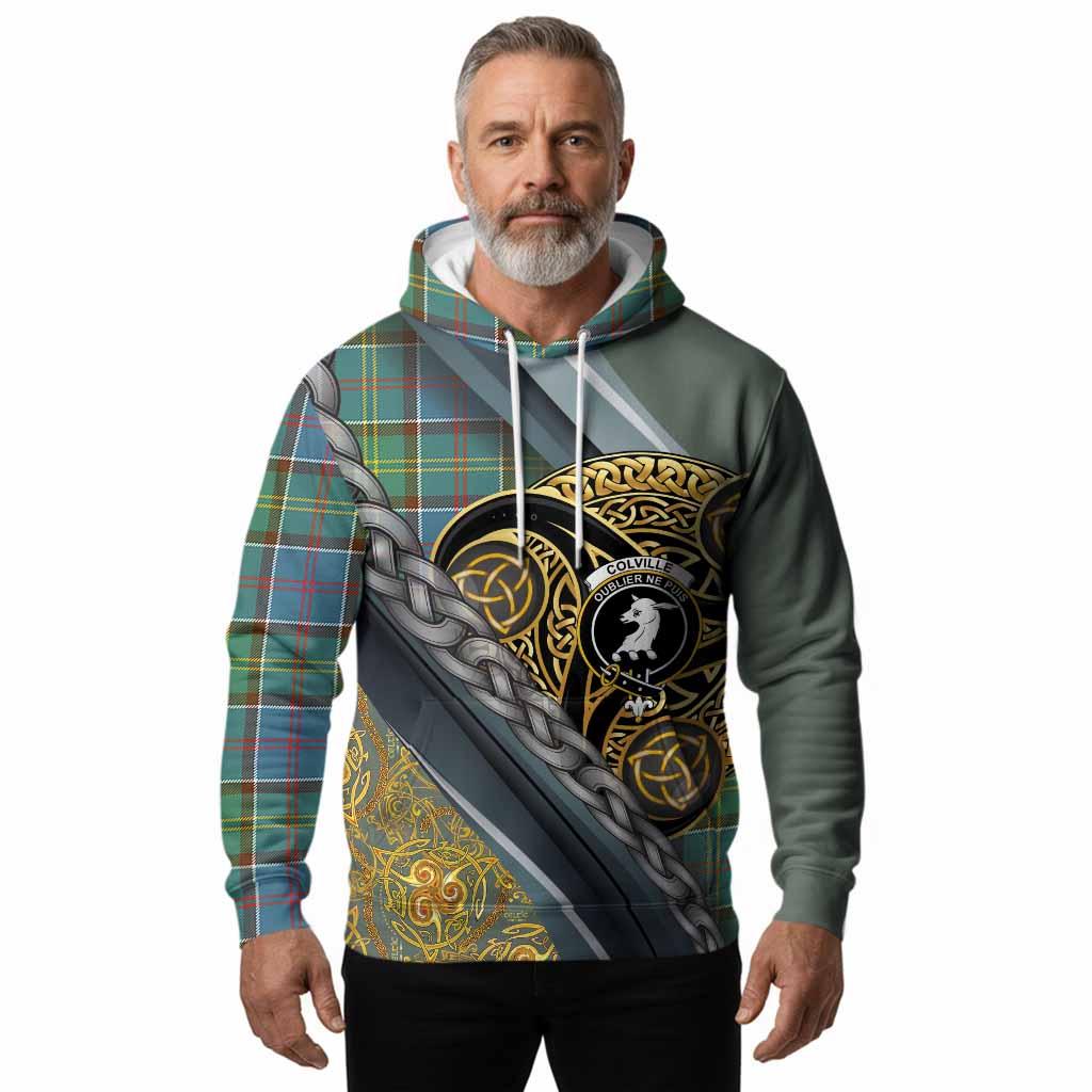 Colville Tartan Crest Hoodie Scottish Triskele Celtic