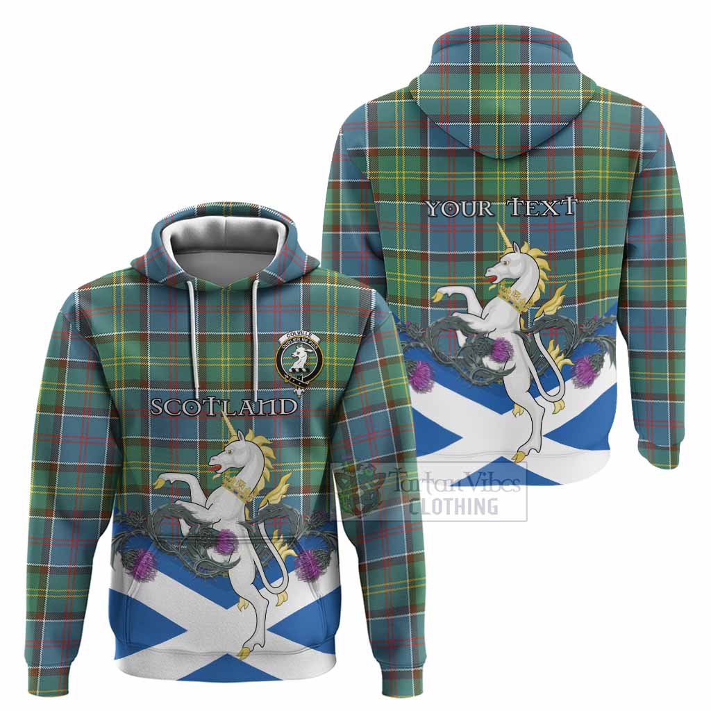 Colville Tartan Crest Hoodie Scottish Unicorn With Thistle