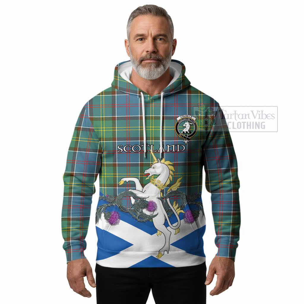 Colville Tartan Crest Hoodie Scottish Unicorn With Thistle