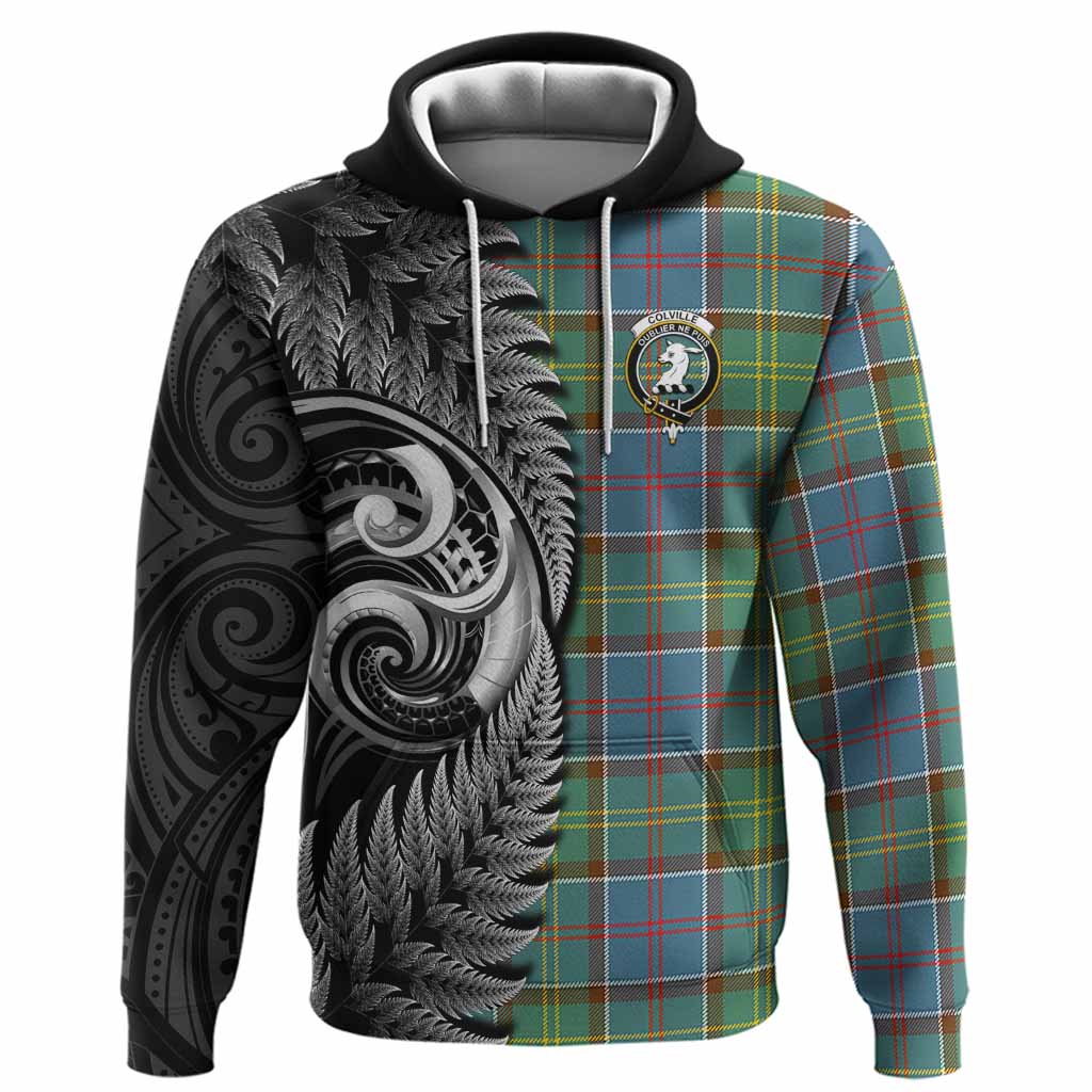 Colville Tartan Crest Hoodie With New Zealand Silver Fern Maori Koru