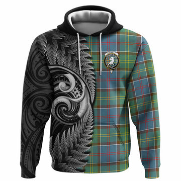 Colville Tartan Crest Hoodie With New Zealand Silver Fern Maori Koru