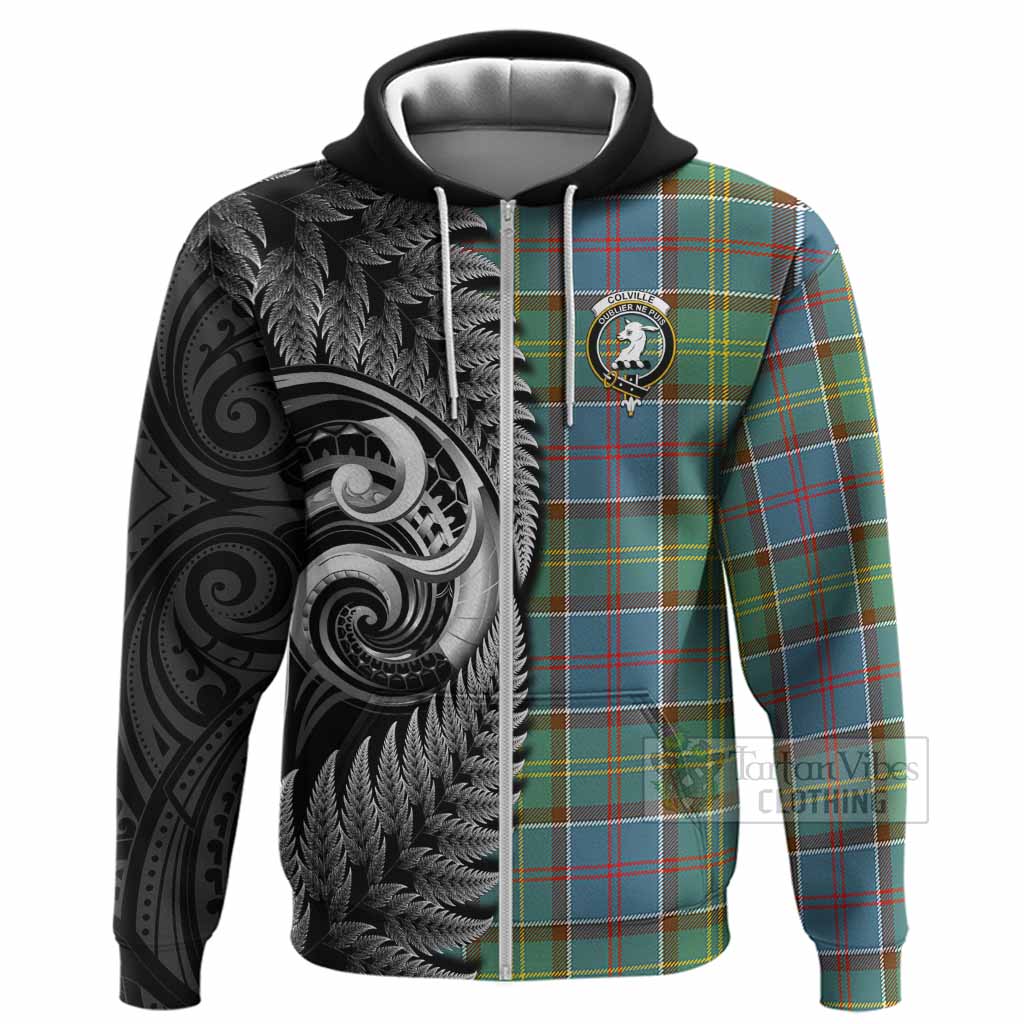 Colville Tartan Crest Hoodie With New Zealand Silver Fern Maori Koru