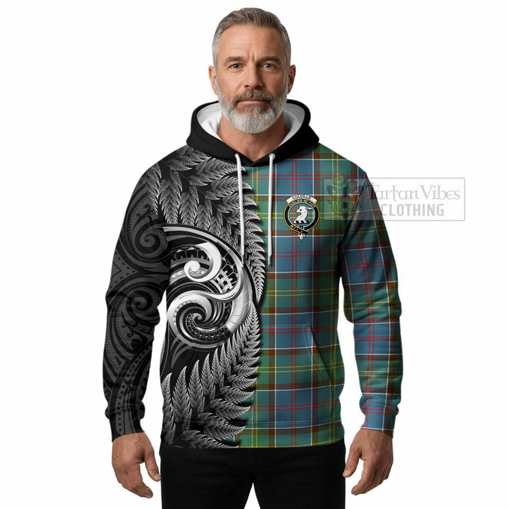 Colville Tartan Crest Hoodie With New Zealand Silver Fern Maori Koru