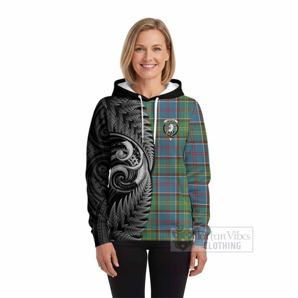 Colville Tartan Crest Hoodie With New Zealand Silver Fern Maori Koru