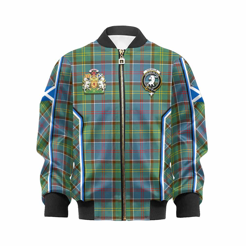 Colville Tartan Crest Kid Bomber Jacket Scotland Coat of Arm Flag Style - Tartan Vibes Clothing