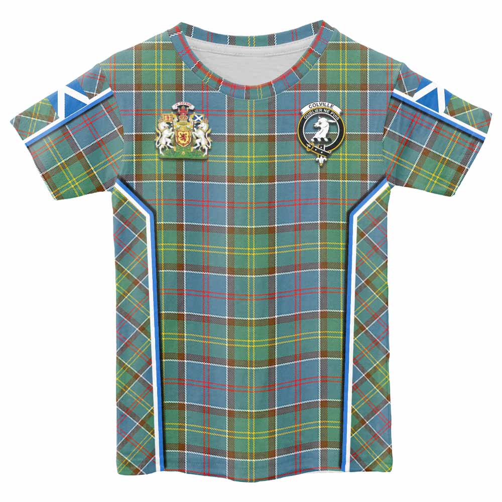 Colville Tartan Crest Kid T-shirt Scotland Coat of Arm Flag Style - Tartan Vibes Clothing