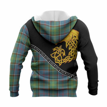 Colville Tartan Crest Knitted Hoodie Legendary Dragon Knot Half Style