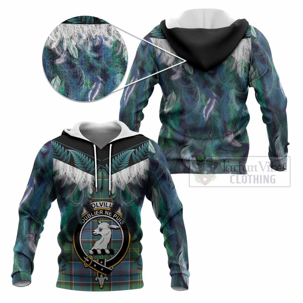 Colville Tartan Crest Knitted Hoodie New Zealand Maori Korowai Cloak