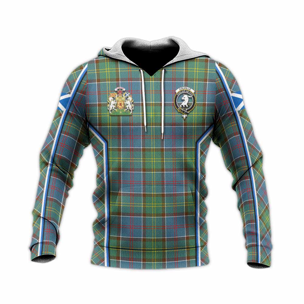 Colville Tartan Crest Knitted Hoodie Scotland Coat of Arm Flag Style - Tartan Vibes Clothing