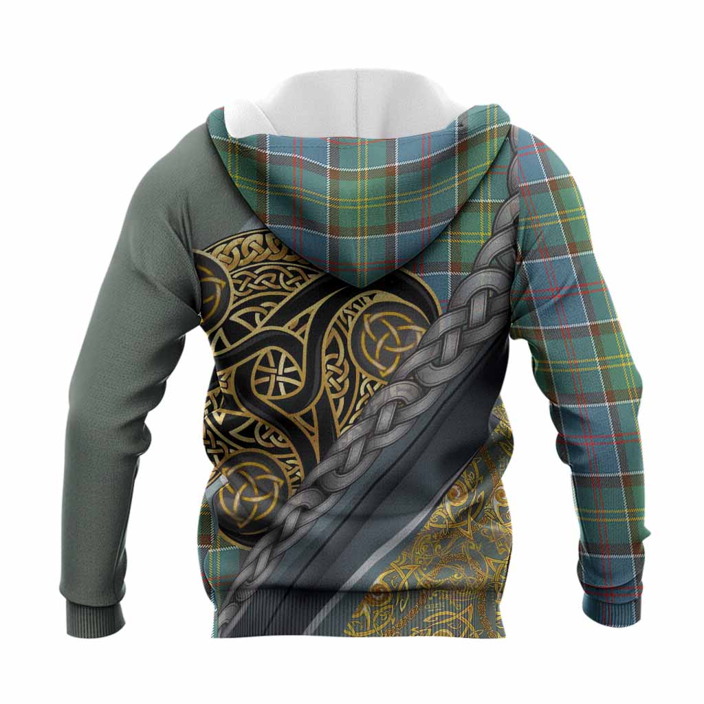 Colville Tartan Crest Knitted Hoodie Scottish Triskele Celtic