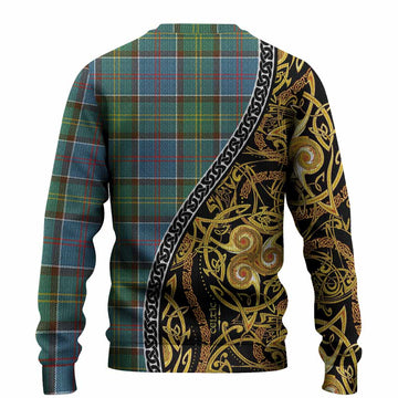 Colville Tartan Crest Knitted Sweater Celtic Knot and Triple Trickle Spiral Symbols