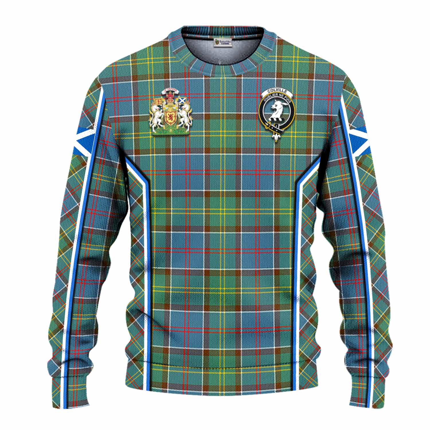 Colville Tartan Crest Knitted Sweater Scotland Coat of Arm Flag Style - Tartan Vibes Clothing