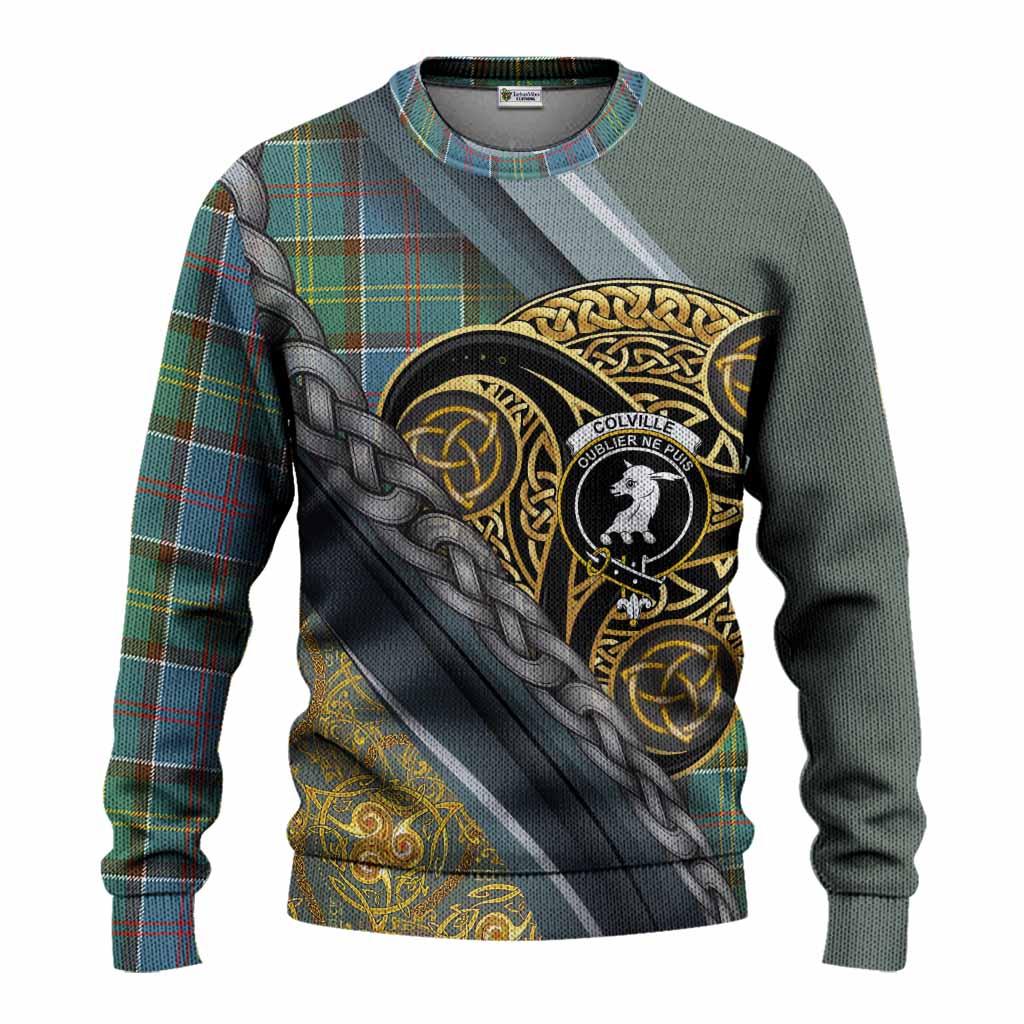 Colville Tartan Crest Knitted Sweater Scottish Triskele Celtic