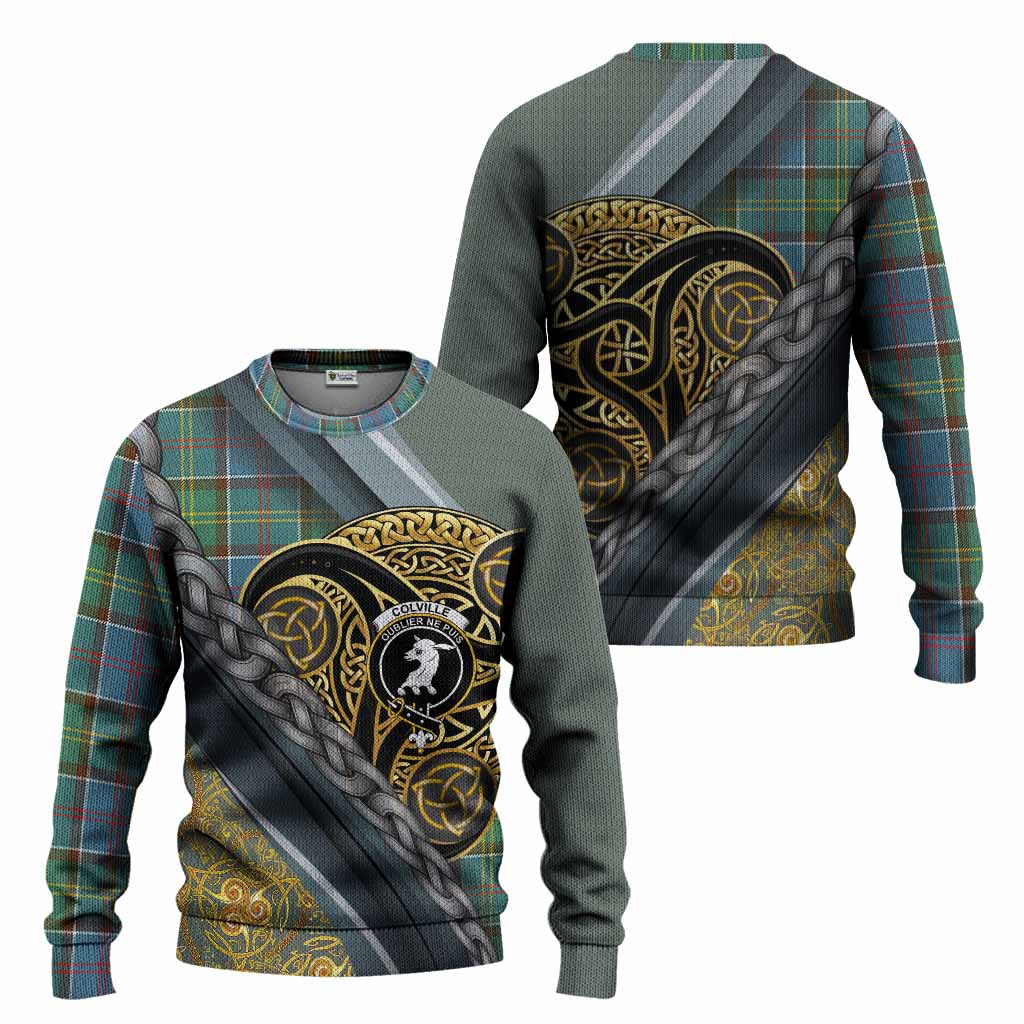 Colville Tartan Crest Knitted Sweater Scottish Triskele Celtic