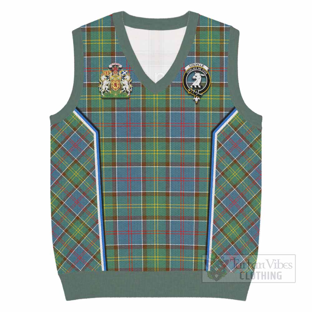 Colville Tartan Crest Knitted V-Neck Vest Scotland Coat of Arm Flag Style - Tartan Vibes Clothing