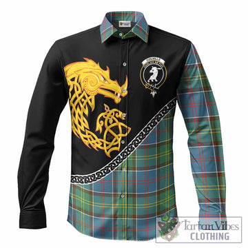 Colville Tartan Crest Long Sleeve Button Shirts Legendary Dragon Knot Half Style