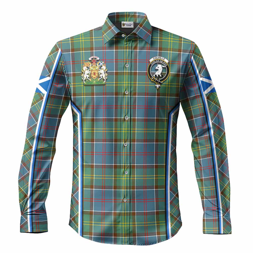 Colville Tartan Crest Long Sleeve Button Shirts Scotland Coat of Arm Flag Style - Tartan Vibes Clothing