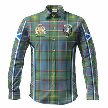 Colville Tartan Crest Long Sleeve Button Shirts Scotland Coat of Arm Flag Style