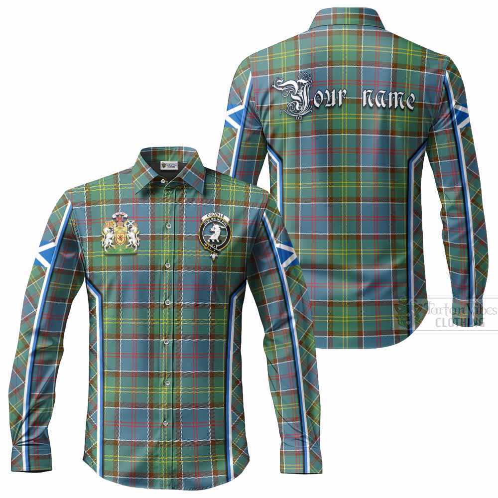 Colville Tartan Crest Long Sleeve Button Shirts Scotland Coat of Arm Flag Style - Tartan Vibes Clothing