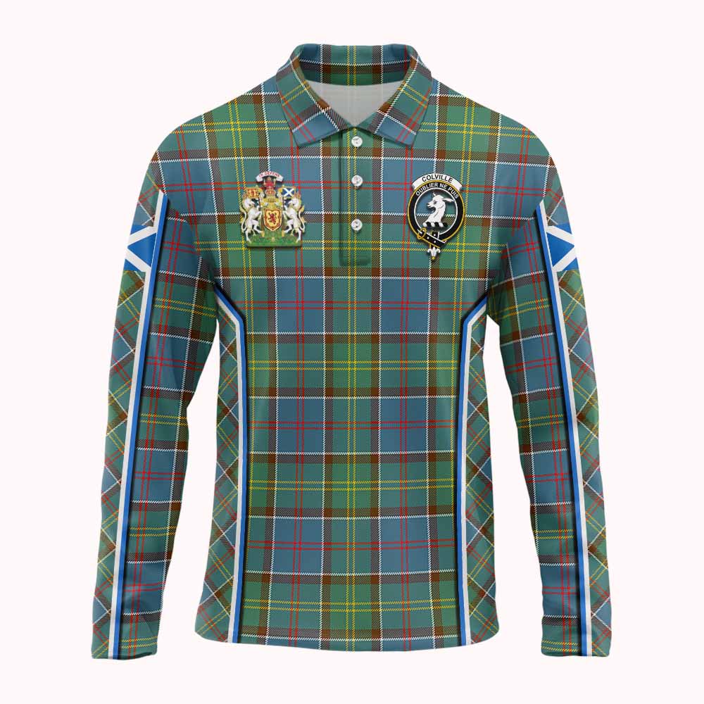 Colville Tartan Crest Long Sleeve Polo Shirt Scotland Coat of Arm Flag Style - Tartan Vibes Clothing