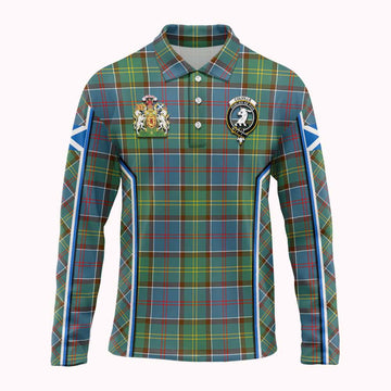 Colville Tartan Crest Long Sleeve Polo Shirt Scotland Coat of Arm Flag Style - Tartan Vibes Clothing
