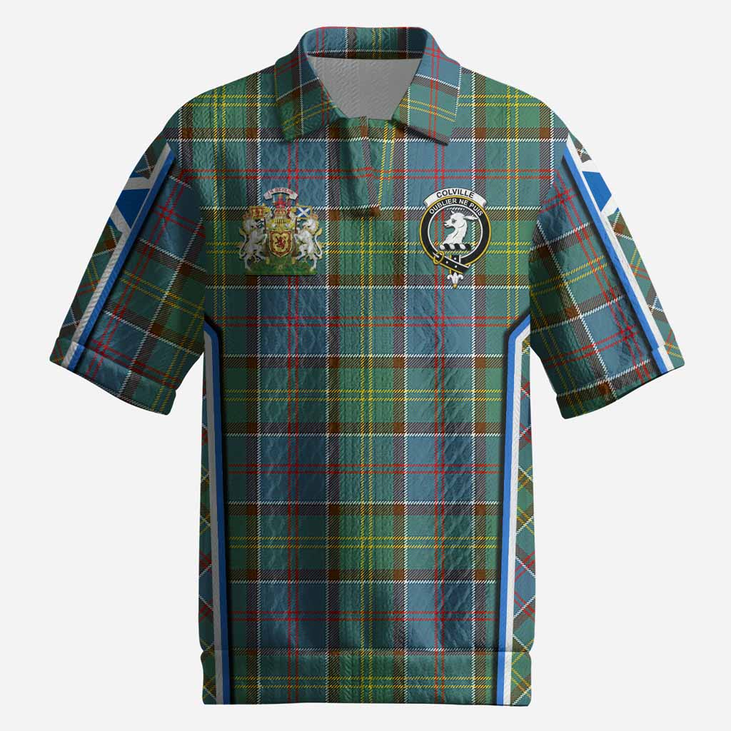 Colville Tartan Crest Men’s Polo Sweater Top Scotland Coat of Arm Flag Style
