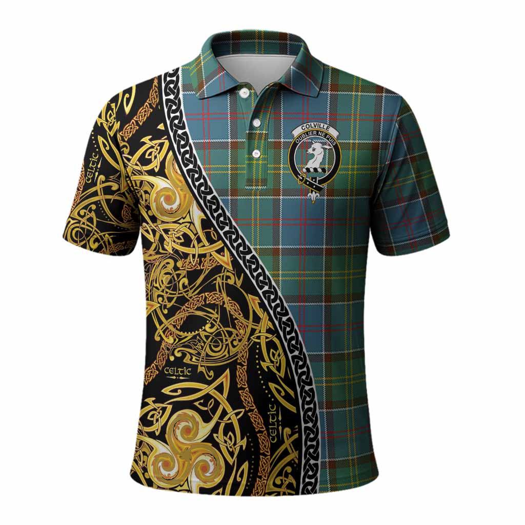 Colville Tartan Crest Polo Shirt Celtic Knot and Triple Trickle Spiral Symbols