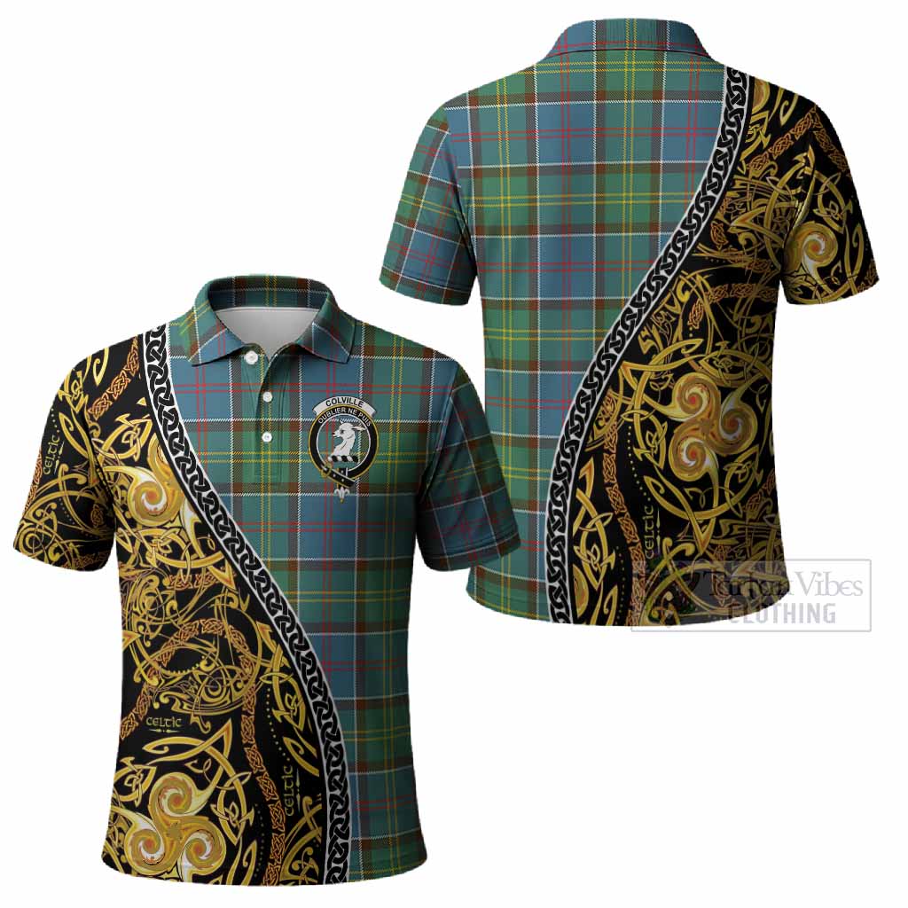 Colville Tartan Crest Polo Shirt Celtic Knot and Triple Trickle Spiral Symbols