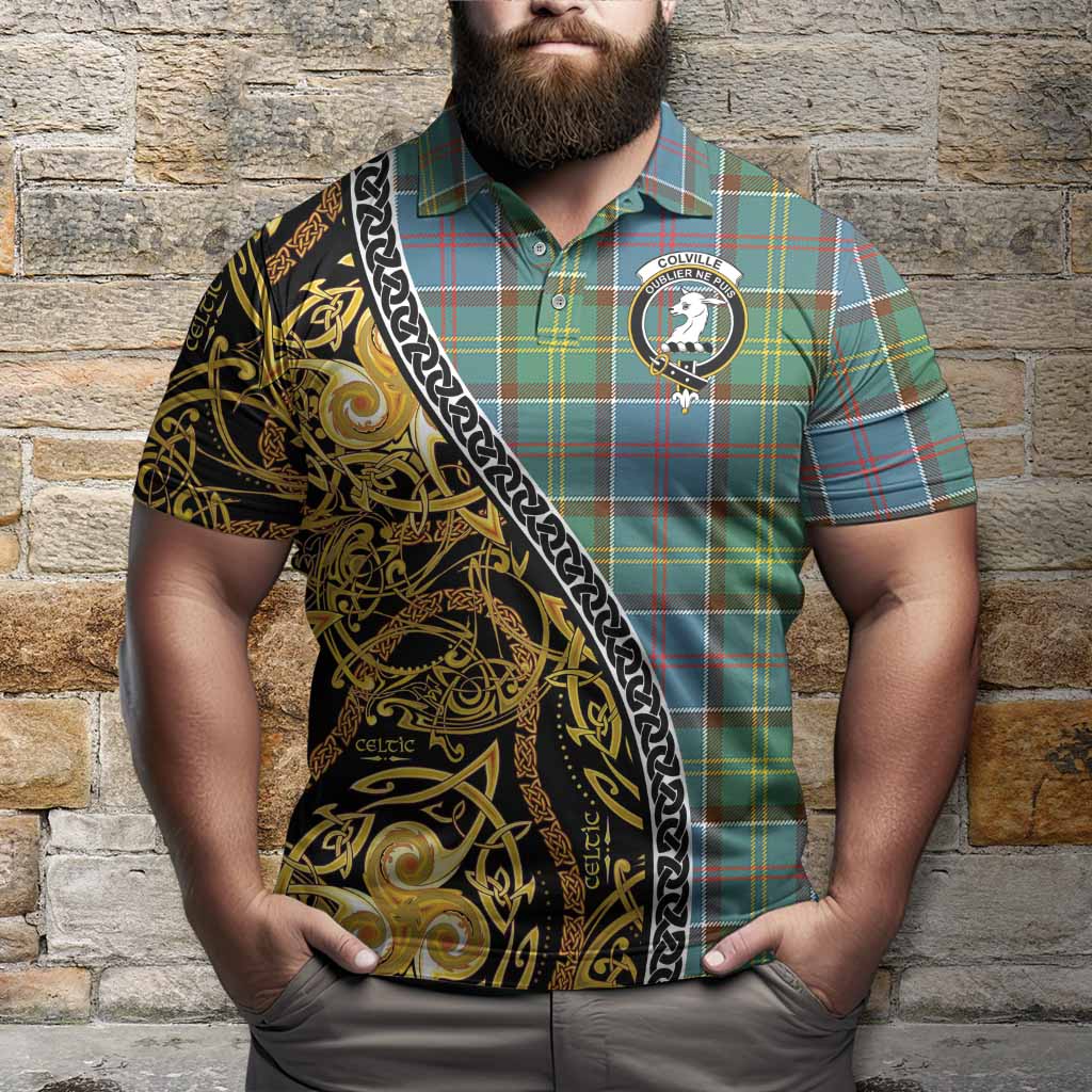 Colville Tartan Crest Polo Shirt Celtic Knot and Triple Trickle Spiral Symbols