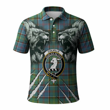 Colville Tartan Crest Polo Shirt Ferocious Lion Style