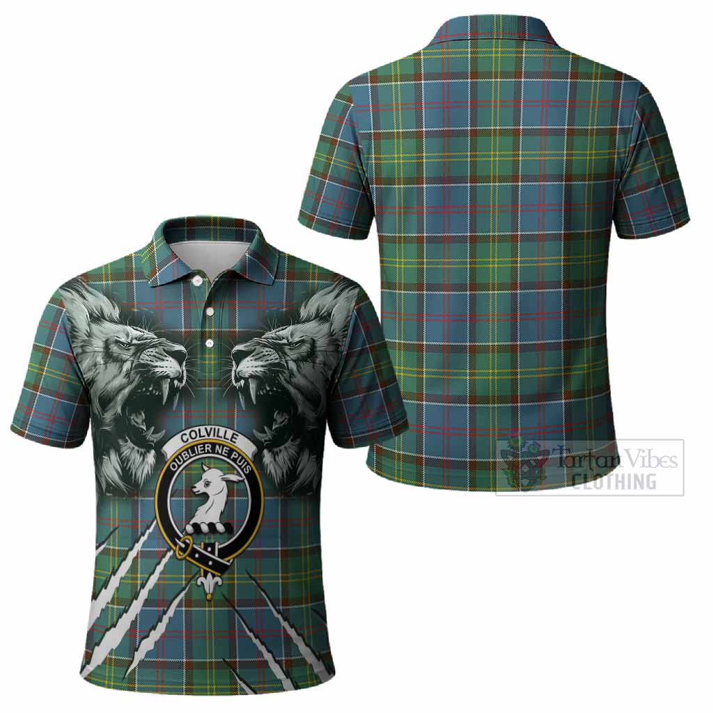 Colville Tartan Crest Polo Shirt Ferocious Lion Style