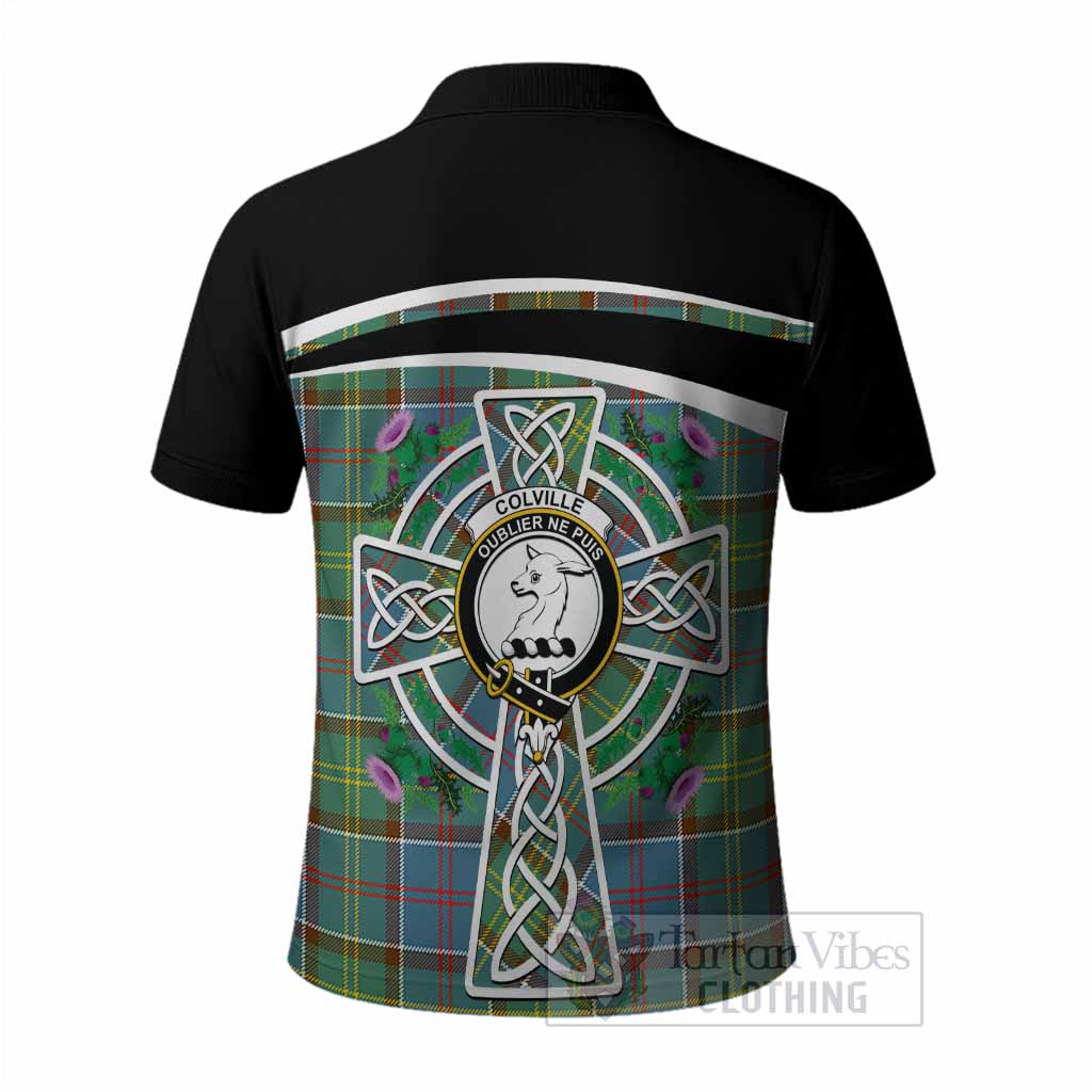Colville Tartan Crest Polo Shirt Scottish Thistle Celtic Cross Alba Gu Brath