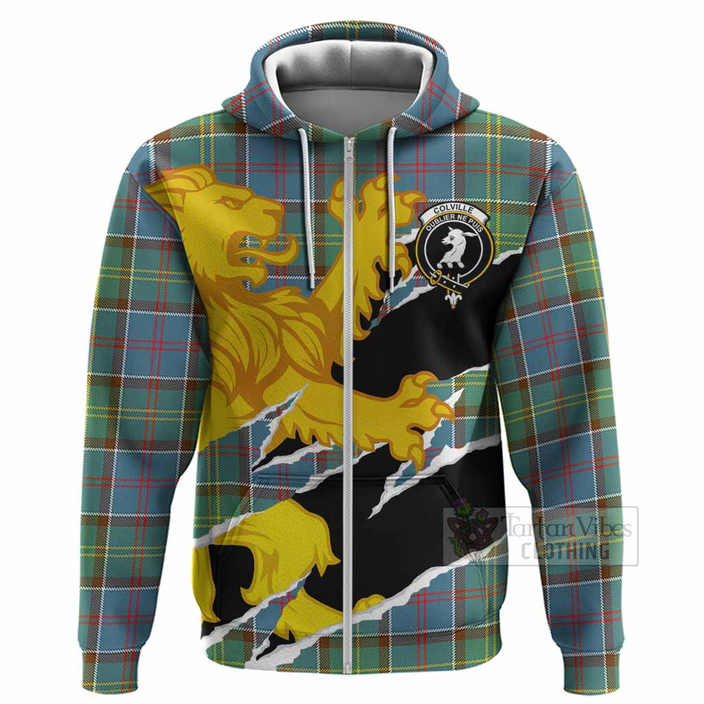 Colville Tartan Crest Scottish Hoodie Heraldic Golden Lion