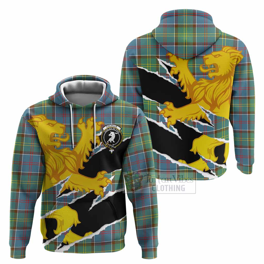 Colville Tartan Crest Scottish Hoodie Heraldic Golden Lion