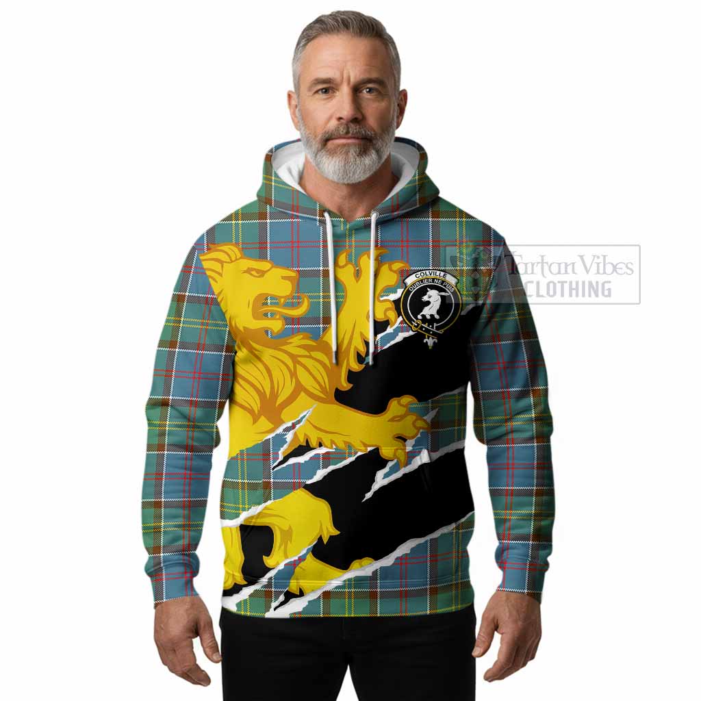 Colville Tartan Crest Scottish Hoodie Heraldic Golden Lion