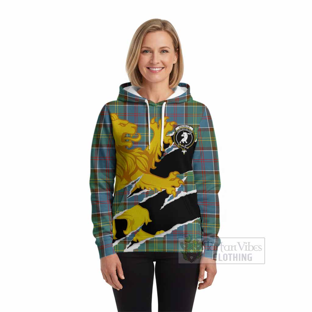 Colville Tartan Crest Scottish Hoodie Heraldic Golden Lion