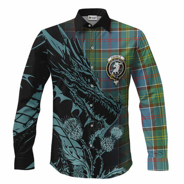 Colville Tartan Crest Scottish Long Sleeve Button Shirts Dragon and Thistle