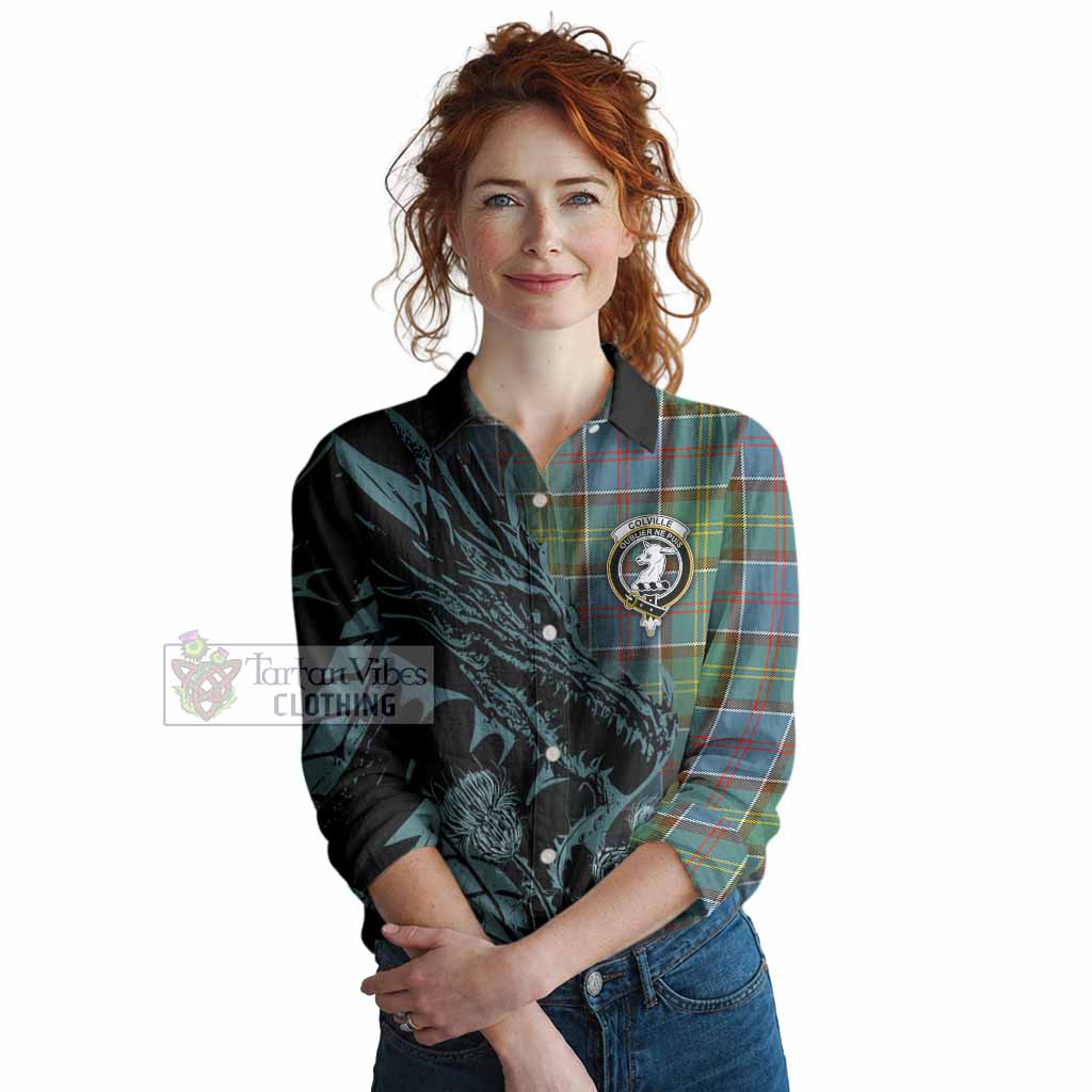 Colville Tartan Crest Scottish Women Casual Shirt Dragon and Thistle