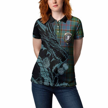Colville Tartan Crest Scottish Women Polo Shirt Dragon and Thistle
