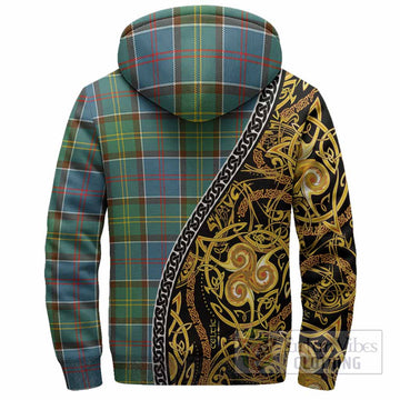 Colville Tartan Crest Sherpa Hoodie Celtic Knot and Triple Trickle Spiral Symbols