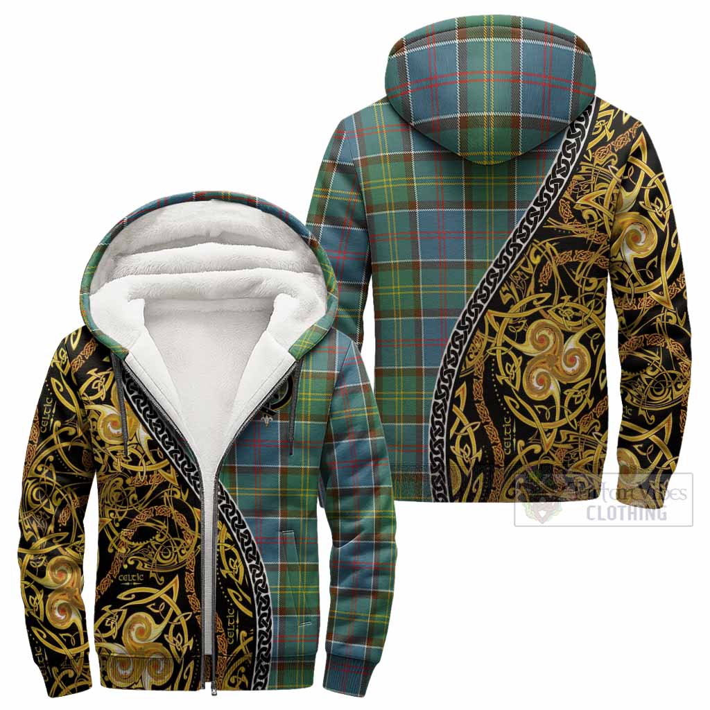 Colville Tartan Crest Sherpa Hoodie Celtic Knot and Triple Trickle Spiral Symbols