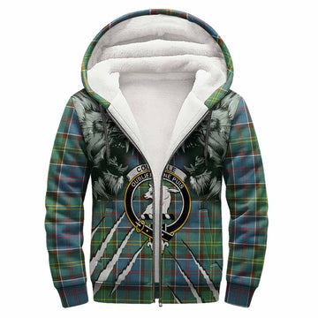 Colville Tartan Crest Sherpa Hoodie Ferocious Lion Style