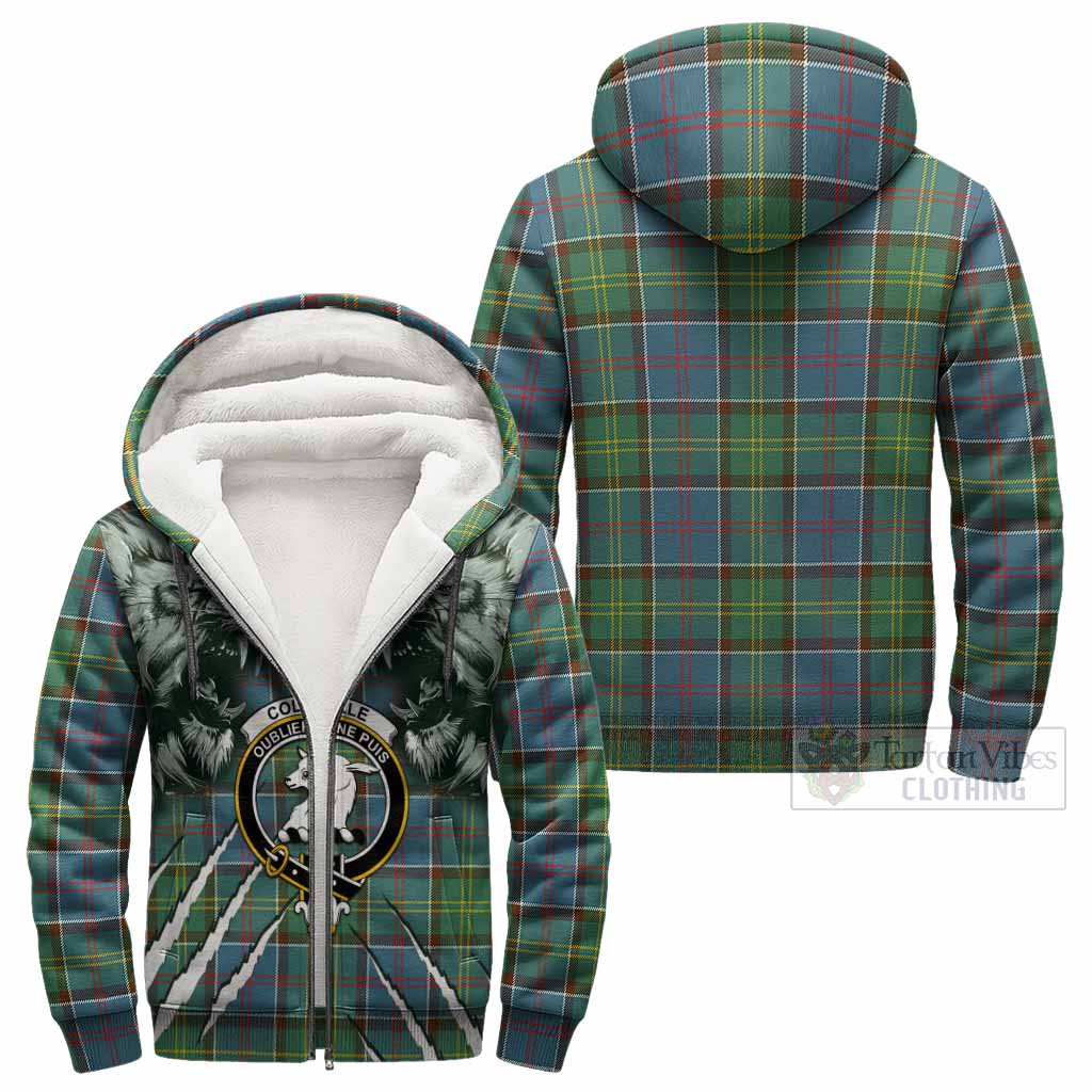 Colville Tartan Crest Sherpa Hoodie Ferocious Lion Style