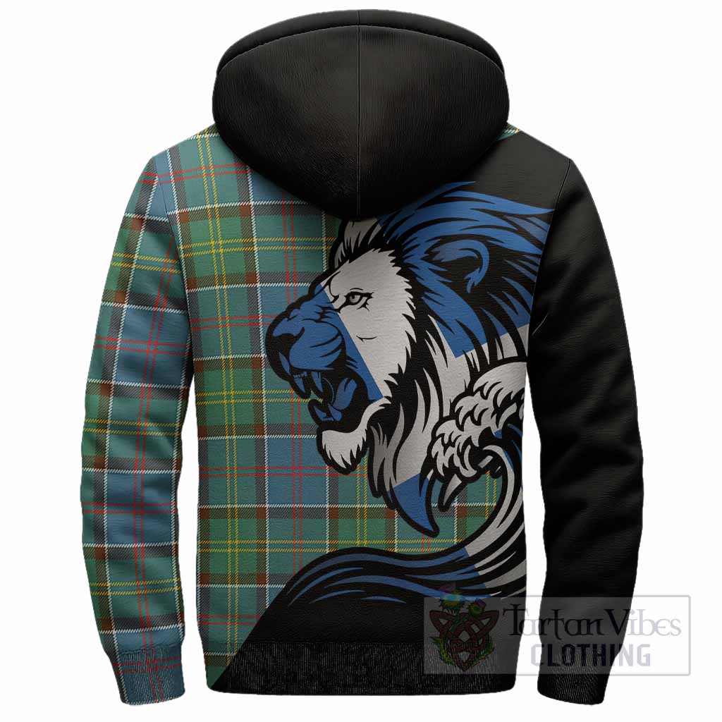 Colville Tartan Crest Sherpa Hoodie Scottish Golden Lions Wave Flow
