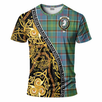 Colville Tartan Crest T-Shirt Celtic Knot and Triple Trickle Spiral Symbols