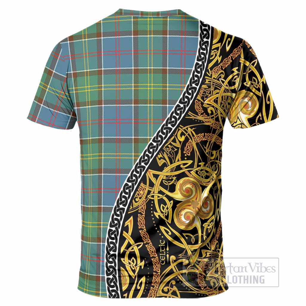 Colville Tartan Crest T-Shirt Celtic Knot and Triple Trickle Spiral Symbols
