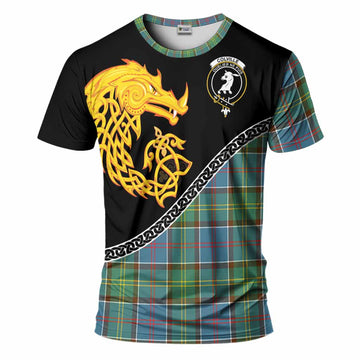 Colville Tartan Crest T-Shirt Legendary Dragon Knot Half Style