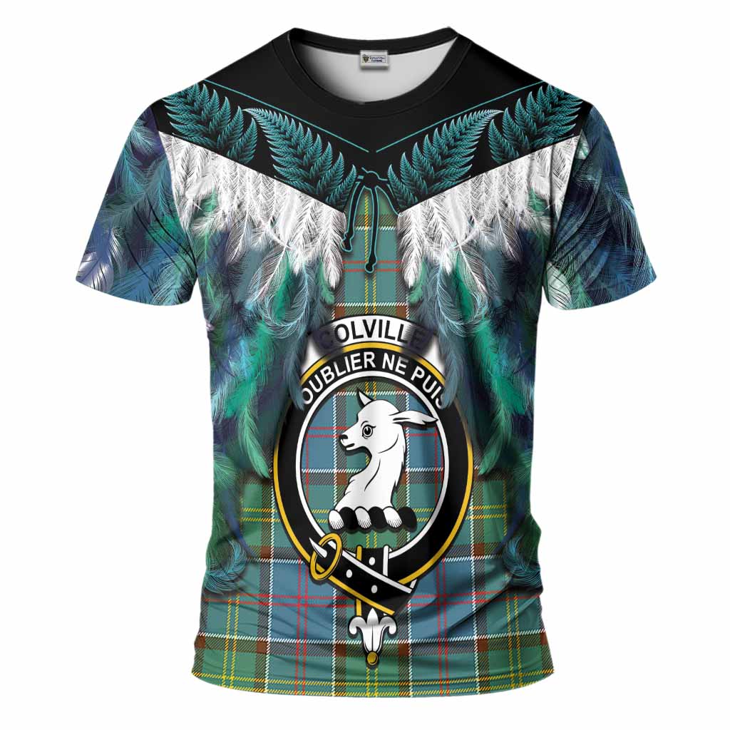 Colville Tartan Crest T-Shirt New Zealand Maori Korowai Cloak