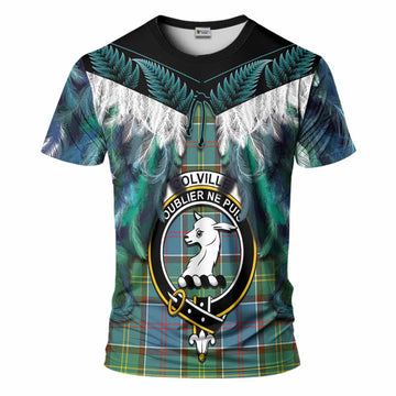 Colville Tartan Crest T-Shirt New Zealand Maori Korowai Cloak